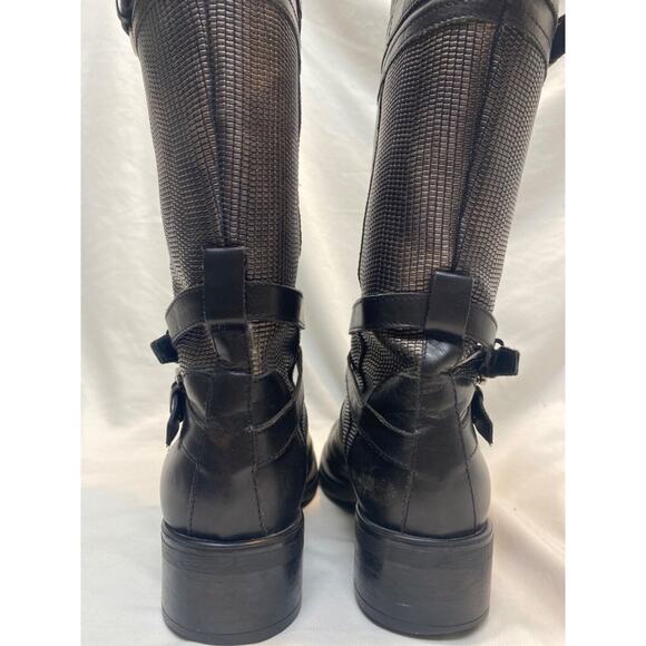 Aquatalia By Marvin K Women’s Black Leather Buckle Mid Calf Moto Boots Size 8 - Picture 6 of 11